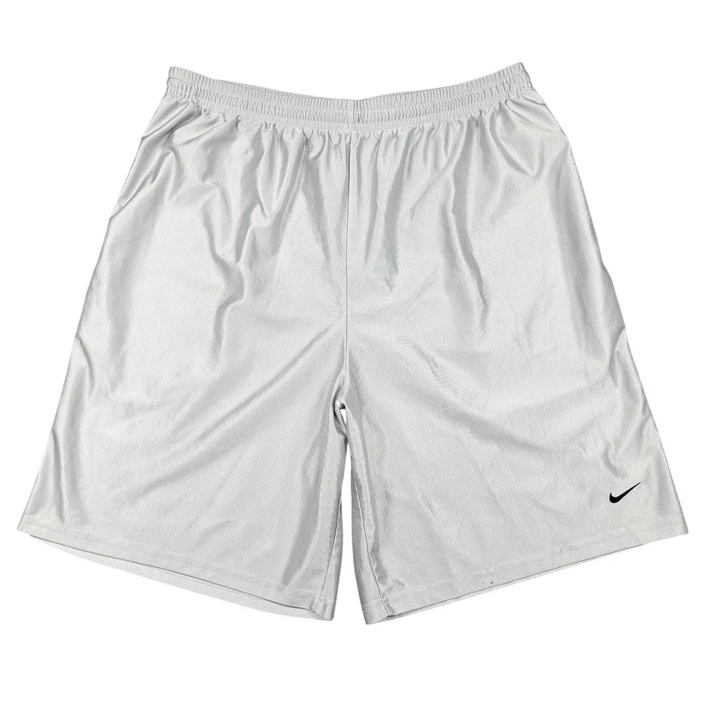 Vintage Nike Basketball Shorts Mens XL Silver Elastic Swoosh Shiny Dazzle Y2K